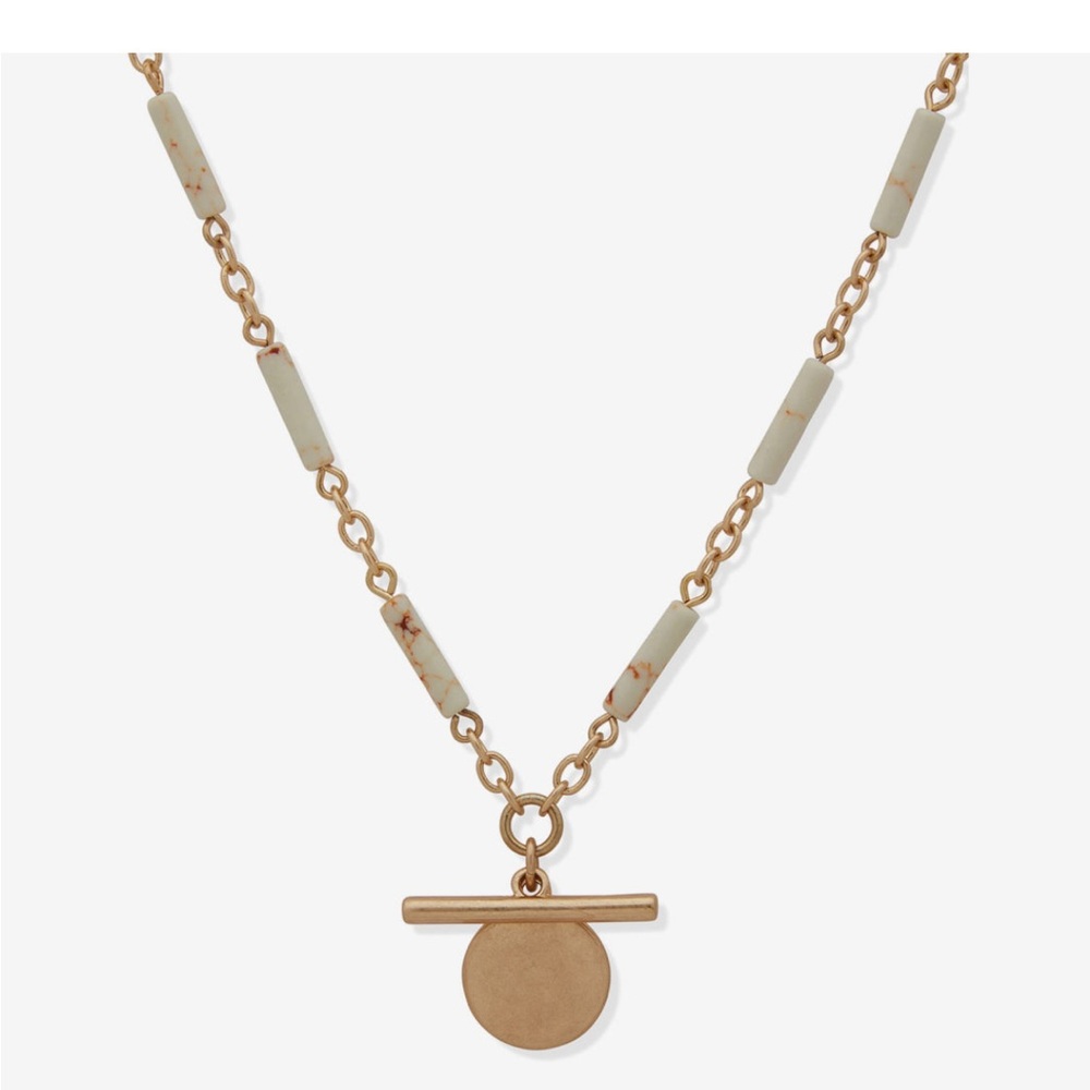 A.N.A Gold Tone & Ivory Bead 16inch Cable Pendant Necklace
